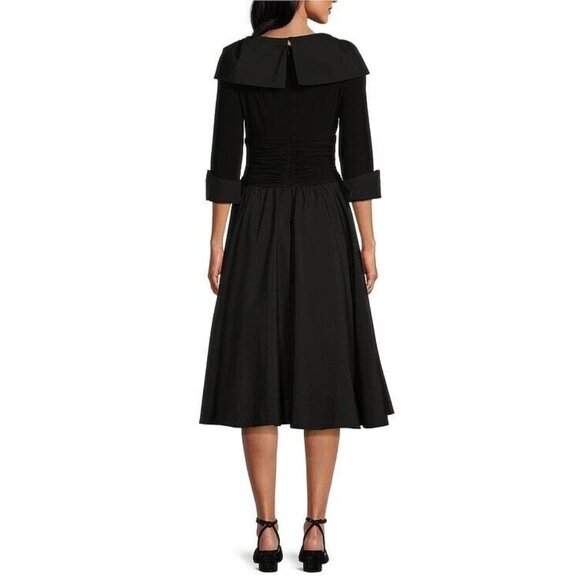 Jessica Howard Jersey Taffeta Dress Size 6 Portrait Collar Ruched A Line Midi - Picture 2 of 10